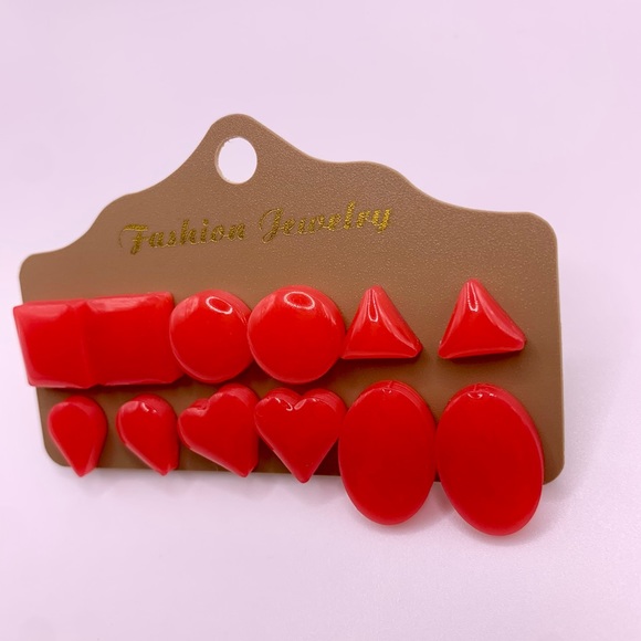 HANDMADE- Coral Pink Stud Earrings- Set of 6 - Picture 3 of 3